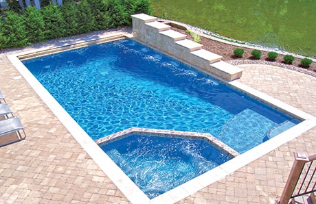 rectangle inground pool with hot tub